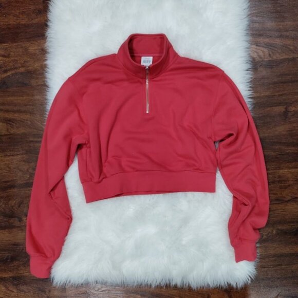 Tna Airy fFleece Perfect 1/4 Zip Mock Neck Oversized Cropped Sweatshirt Red M - Picture 4 of 12